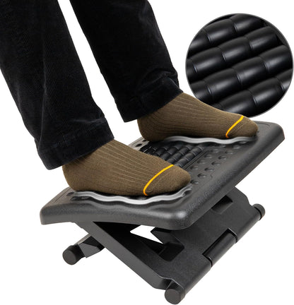 Foot Rest, Under Desk at Work, Ergonomic, Height Adjustable, Office, Plastic, Black