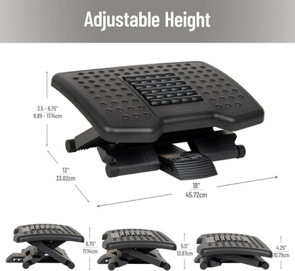 Foot Rest, Under Desk at Work, Ergonomic, Height Adjustable, Office, Plastic, Black
