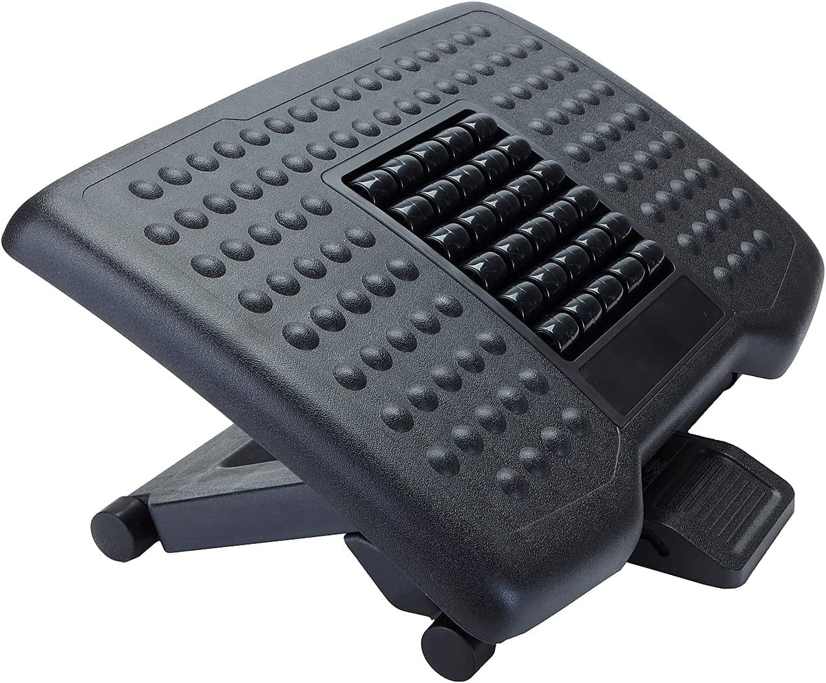 Foot Rest, Under Desk at Work, Ergonomic, Height Adjustable, Office, Plastic, Black