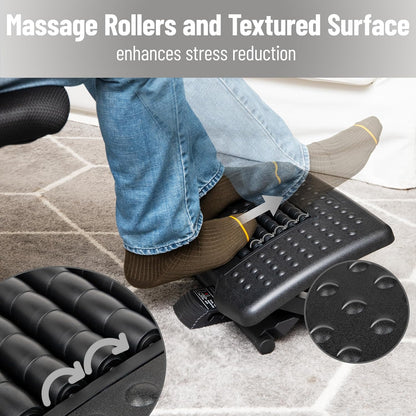 Foot Rest, Under Desk at Work, Ergonomic, Height Adjustable, Office, Plastic, Black