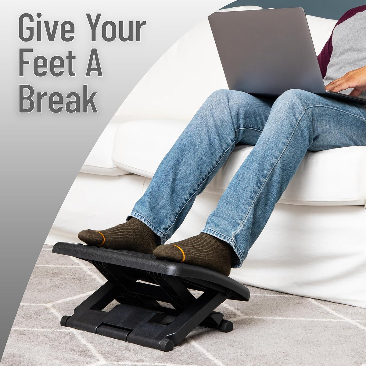 Foot Rest, Under Desk at Work, Ergonomic, Height Adjustable, Office, Plastic, Black