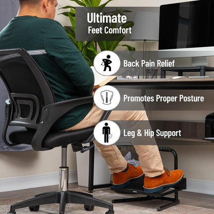 Foot Rest, Under Desk at Work, Ergonomic, Height Adjustable, Office, Plastic, Black