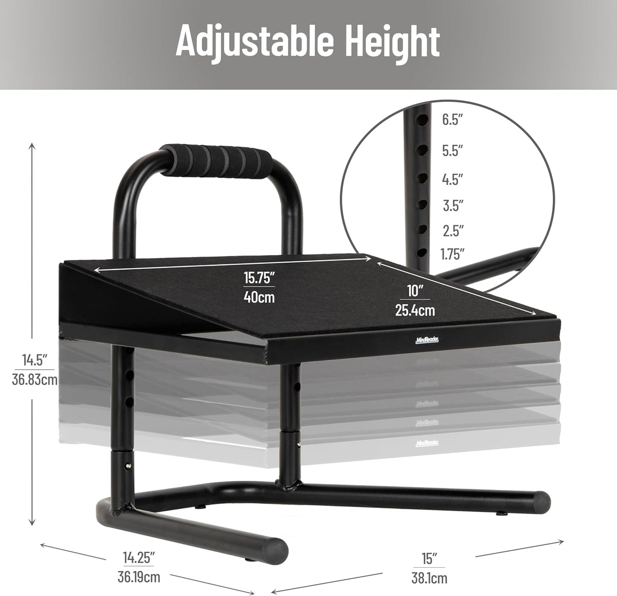 Foot Rest, Under Desk at Work, Ergonomic, Height Adjustable, Office, Plastic, Black