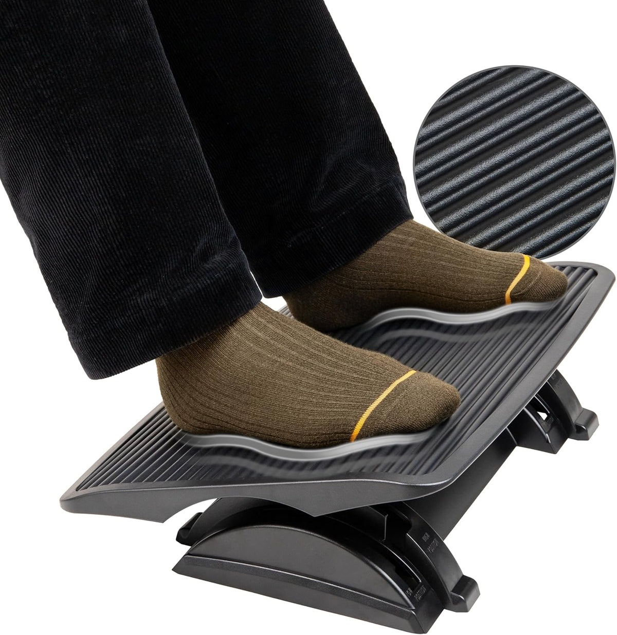 Foot Rest, Under Desk at Work, Ergonomic, Height Adjustable, Office, Plastic, Black