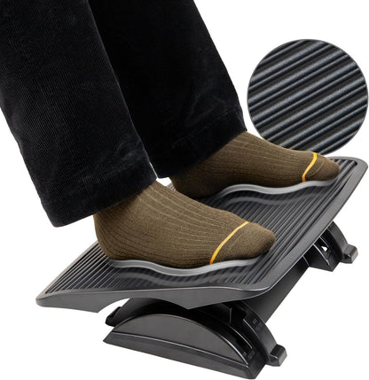 Foot Rest, Under Desk at Work, Ergonomic, Height Adjustable, Office, Plastic, Black