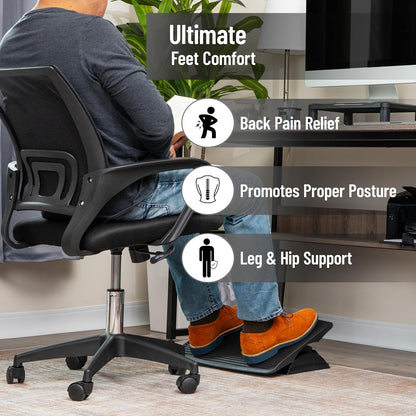 Foot Rest, Under Desk at Work, Ergonomic, Height Adjustable, Office, Plastic, Black