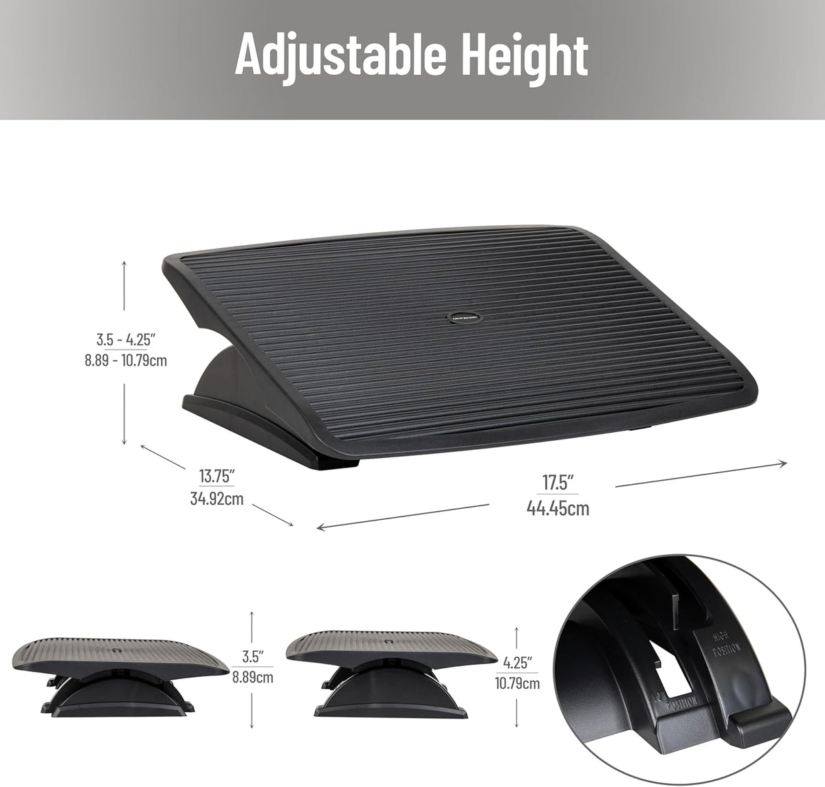 Foot Rest, Under Desk at Work, Ergonomic, Height Adjustable, Office, Plastic, Black