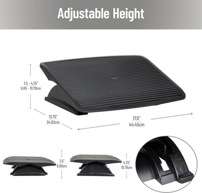 Foot Rest, Under Desk at Work, Ergonomic, Height Adjustable, Office, Plastic, Black