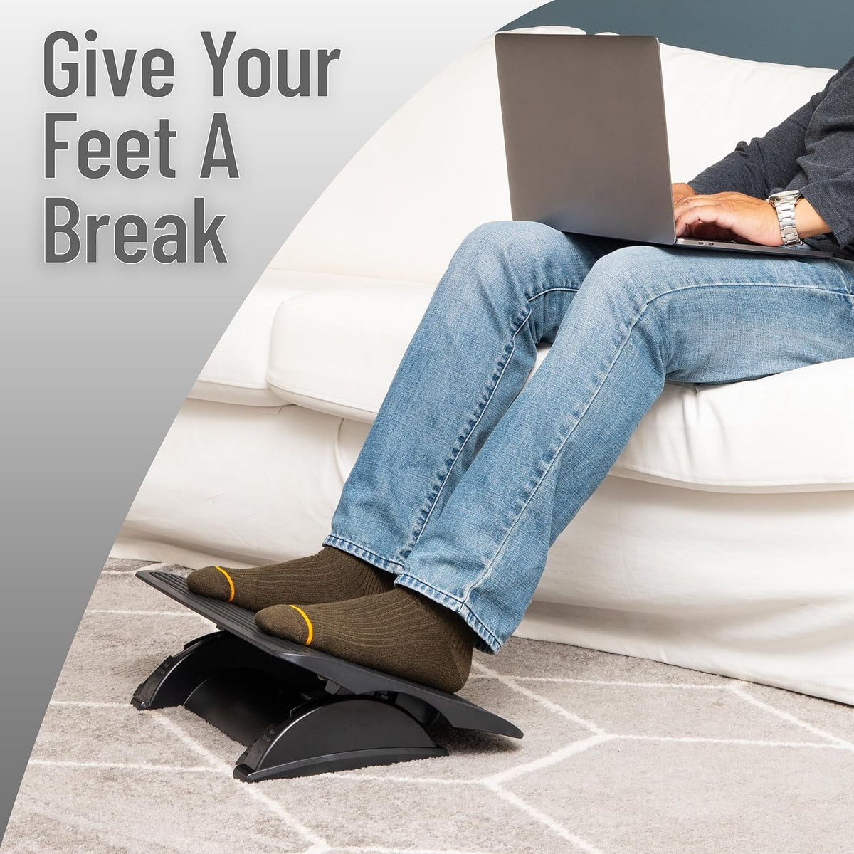 Foot Rest, Under Desk at Work, Ergonomic, Height Adjustable, Office, Plastic, Black