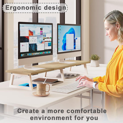 42 inch Large Dual Monitor Riser, Desk Organizer Stand for TV Laptop