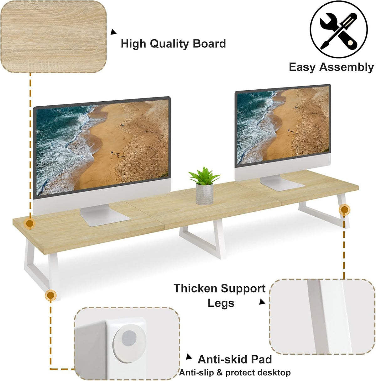 42 inch Large Dual Monitor Riser, Desk Organizer Stand for TV Laptop