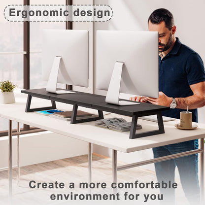 42 inch Large Dual Monitor Riser, Desk Organizer Stand for TV Laptop