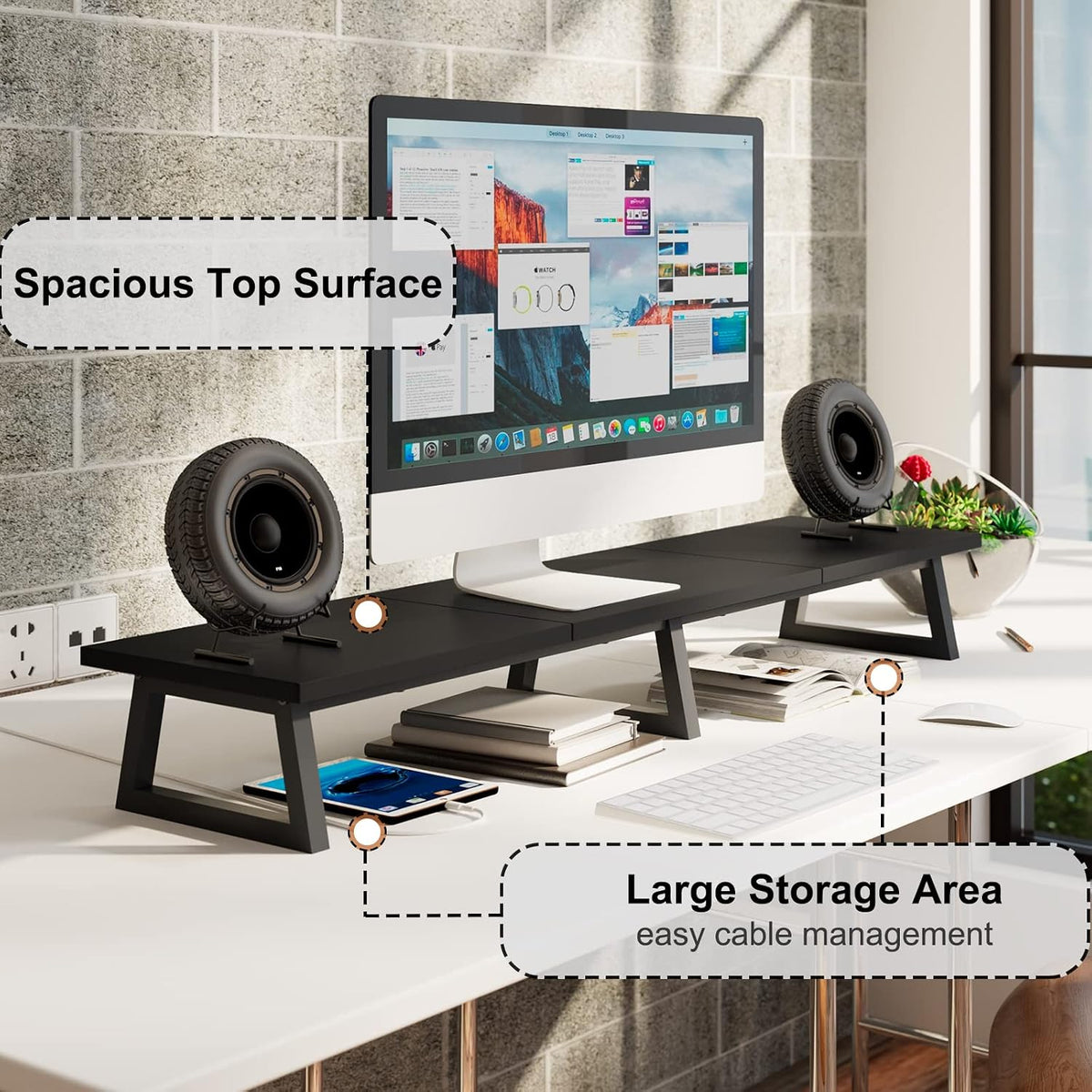 42 inch Large Dual Monitor Riser, Desk Organizer Stand for TV Laptop