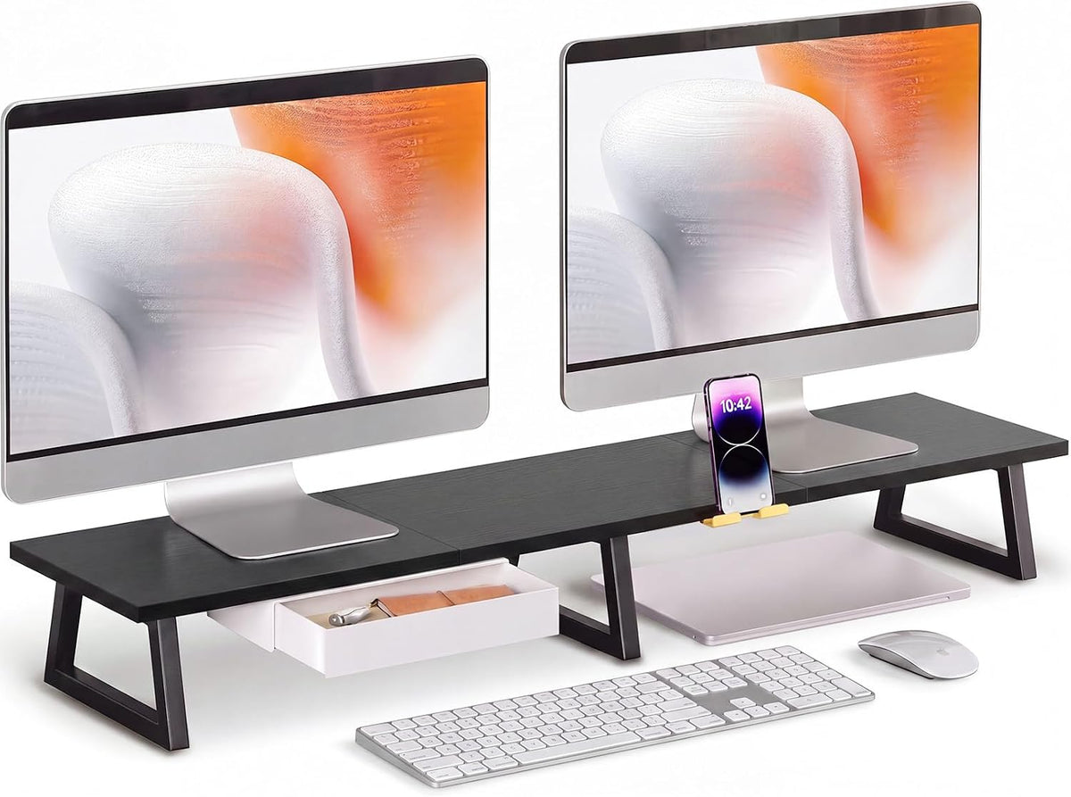 42 inch Large Dual Monitor Riser, Desk Organizer Stand for TV Laptop