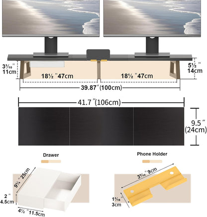 42 inch Large Dual Monitor Riser, Desk Organizer Stand for TV Laptop