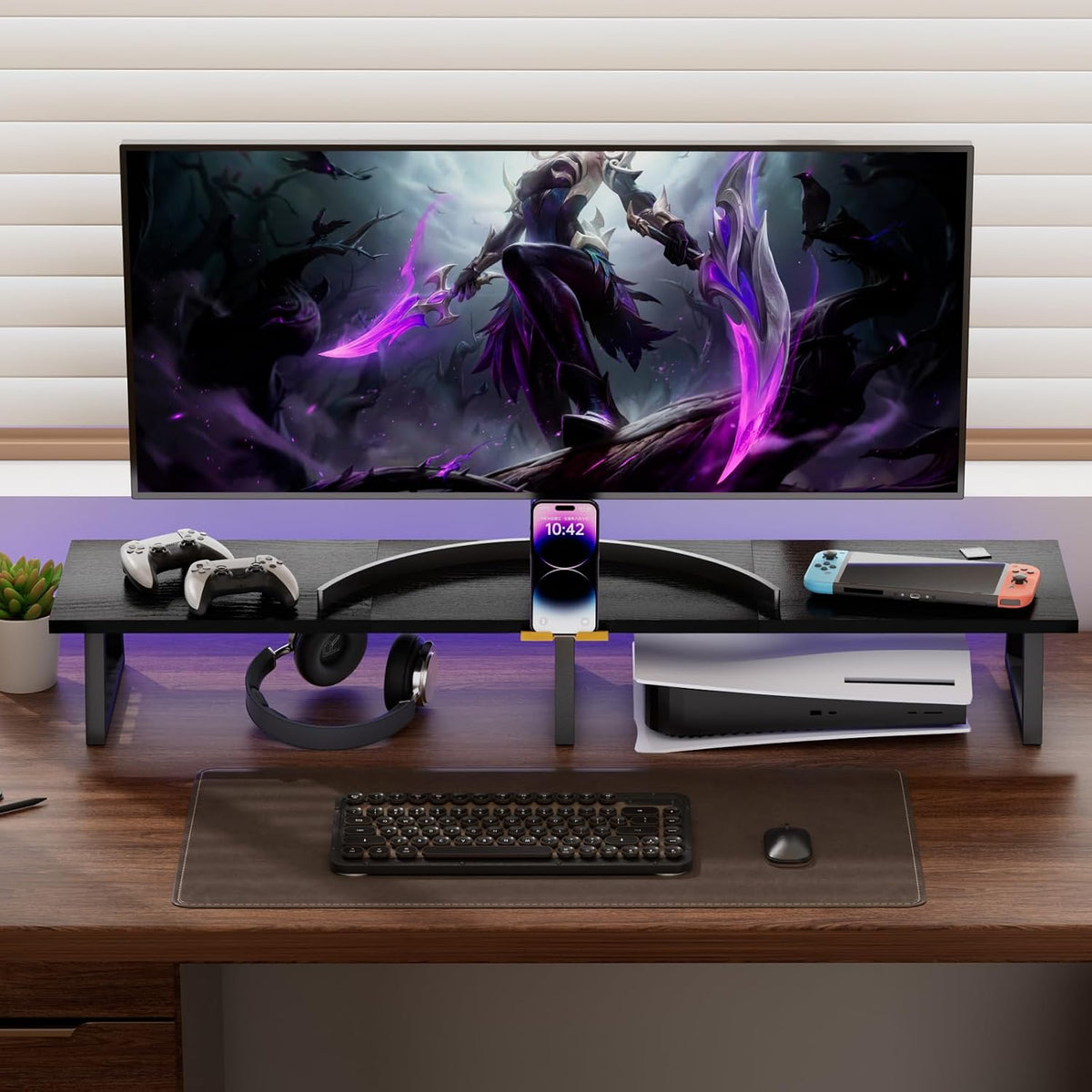 42 inch Large Dual Monitor Riser, Desk Organizer Stand for TV Laptop