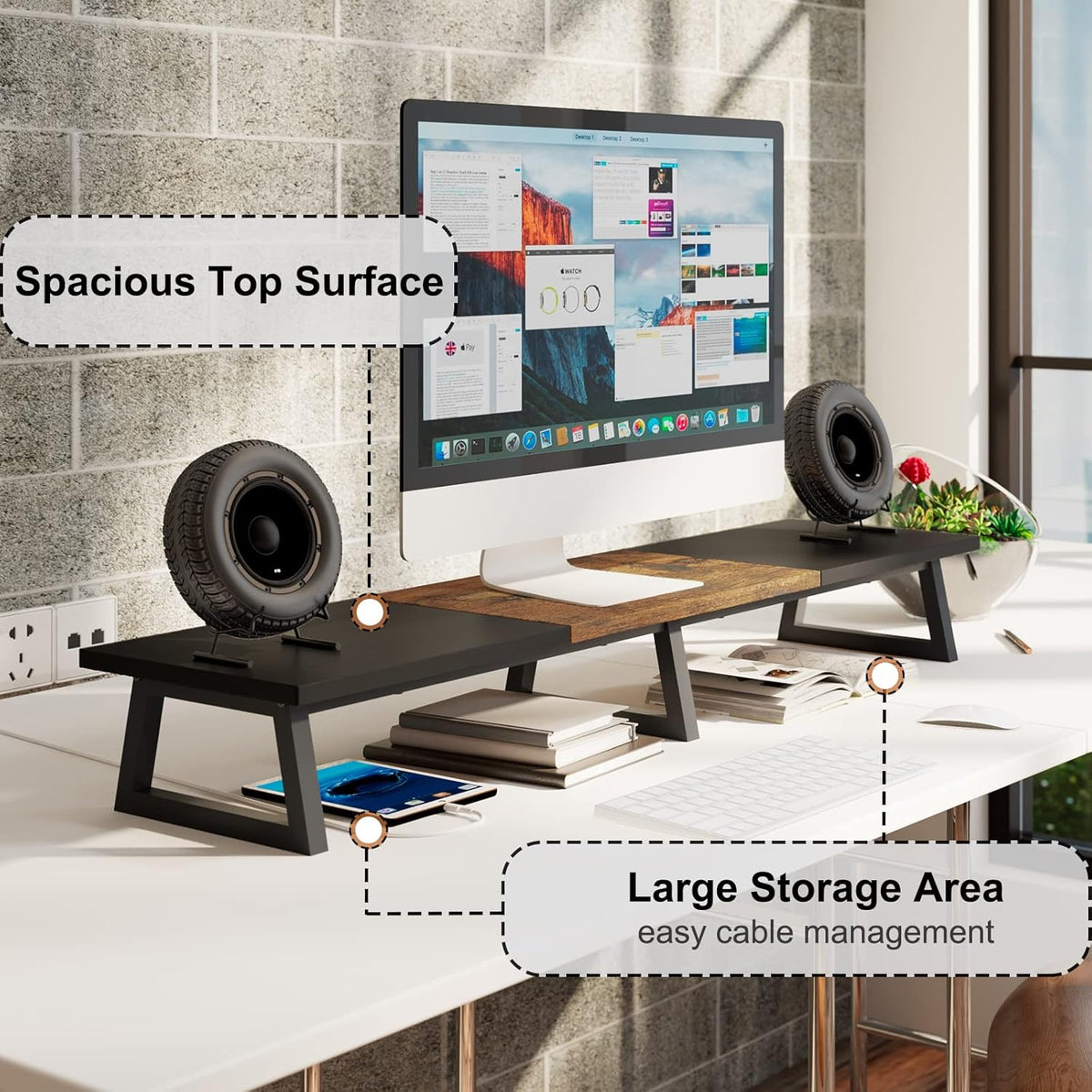42 inch Large Dual Monitor Riser, Desk Organizer Stand for TV Laptop