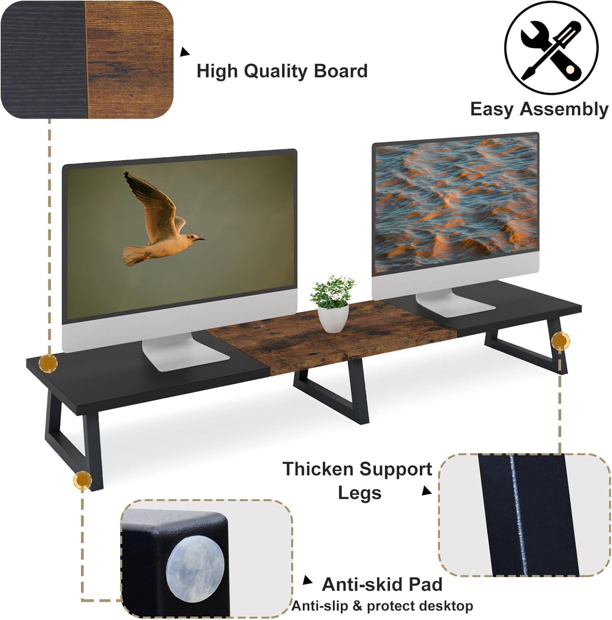 42 inch Large Dual Monitor Riser, Desk Organizer Stand for TV Laptop