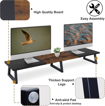 42 inch Large Dual Monitor Riser, Desk Organizer Stand for TV Laptop