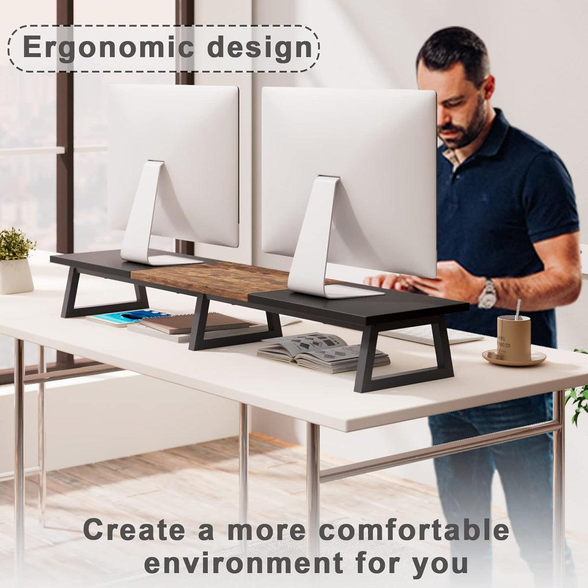 42 inch Large Dual Monitor Riser, Desk Organizer Stand for TV Laptop