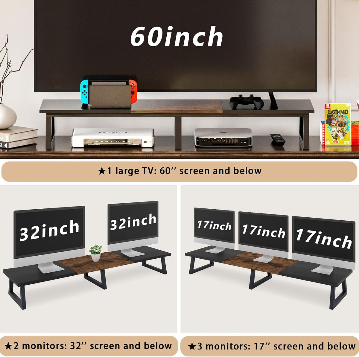 42 inch Large Dual Monitor Riser, Desk Organizer Stand for TV Laptop