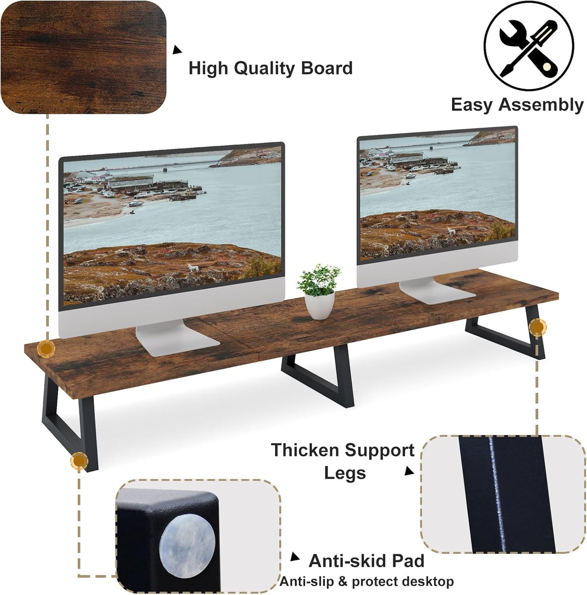 42 inch Large Dual Monitor Riser, Desk Organizer Stand for TV Laptop