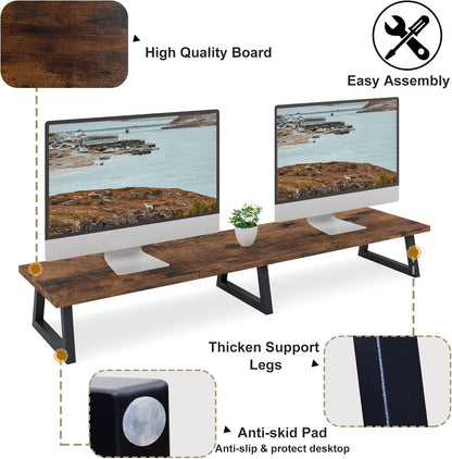 42 inch Large Dual Monitor Riser, Desk Organizer Stand for TV Laptop