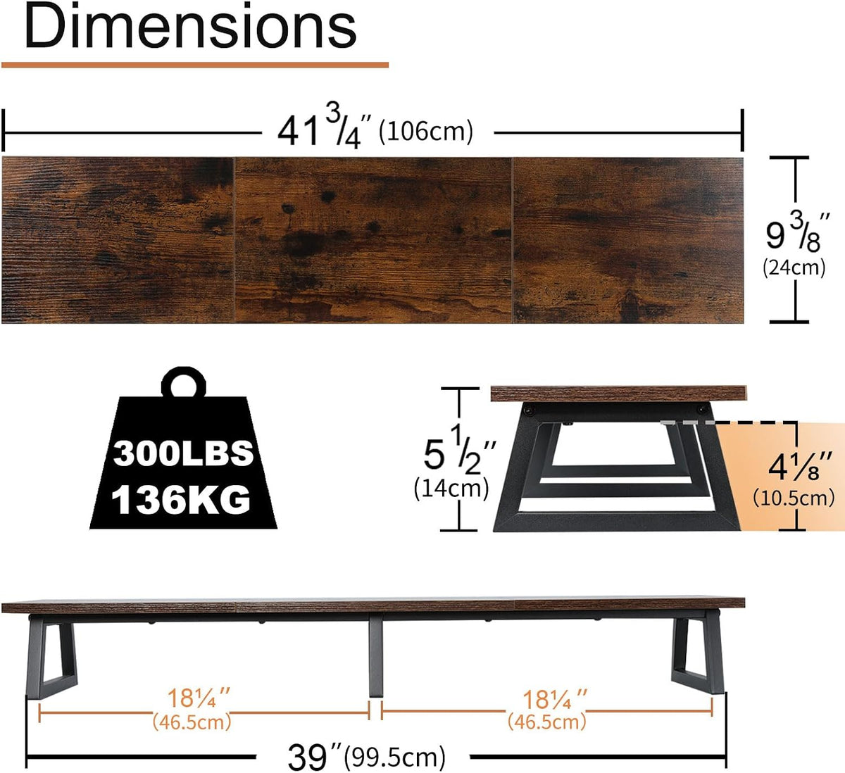 42 inch Large Dual Monitor Riser, Desk Organizer Stand for TV Laptop