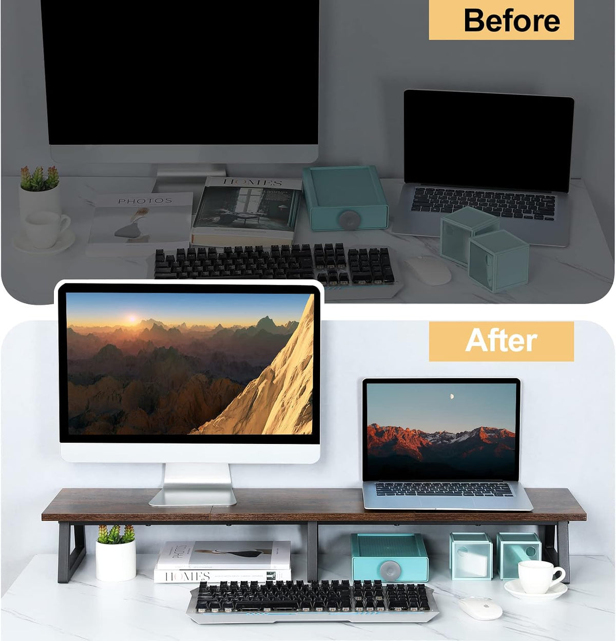 42 inch Large Dual Monitor Riser, Desk Organizer Stand for TV Laptop
