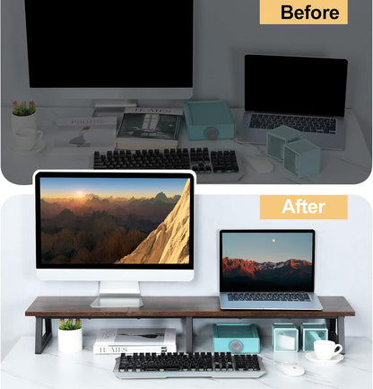 42 inch Large Dual Monitor Riser, Desk Organizer Stand for TV Laptop
