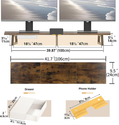 42 inch Large Dual Monitor Riser, Desk Organizer Stand for TV Laptop