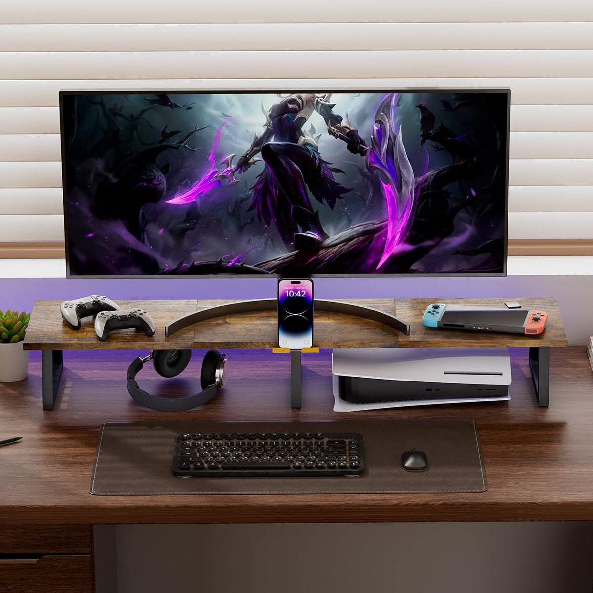 42 inch Large Dual Monitor Riser, Desk Organizer Stand for TV Laptop