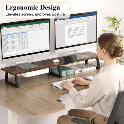42 inch Large Dual Monitor Riser, Desk Organizer Stand for TV Laptop