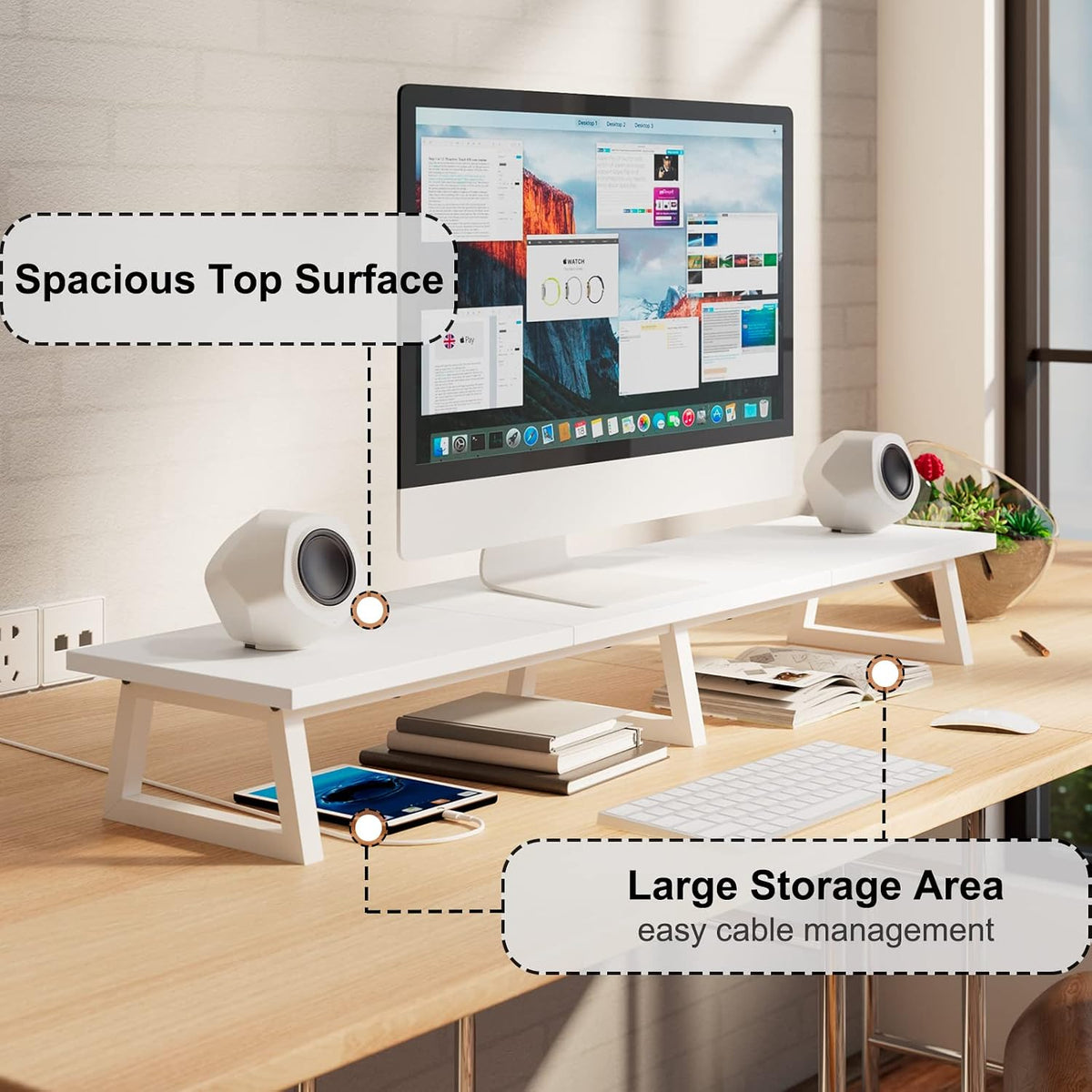 42 inch Large Dual Monitor Riser, Desk Organizer Stand for TV Laptop