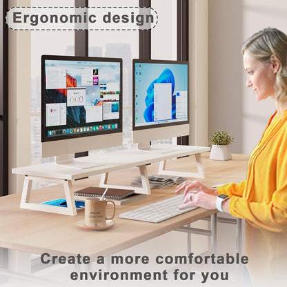 42 inch Large Dual Monitor Riser, Desk Organizer Stand for TV Laptop