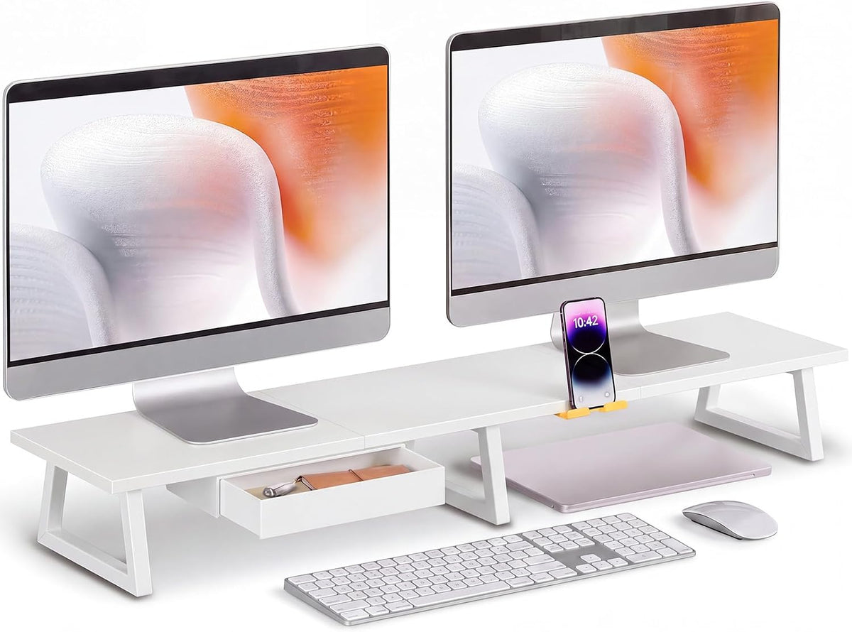42 inch Large Dual Monitor Riser, Desk Organizer Stand for TV Laptop