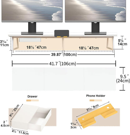 42 inch Large Dual Monitor Riser, Desk Organizer Stand for TV Laptop