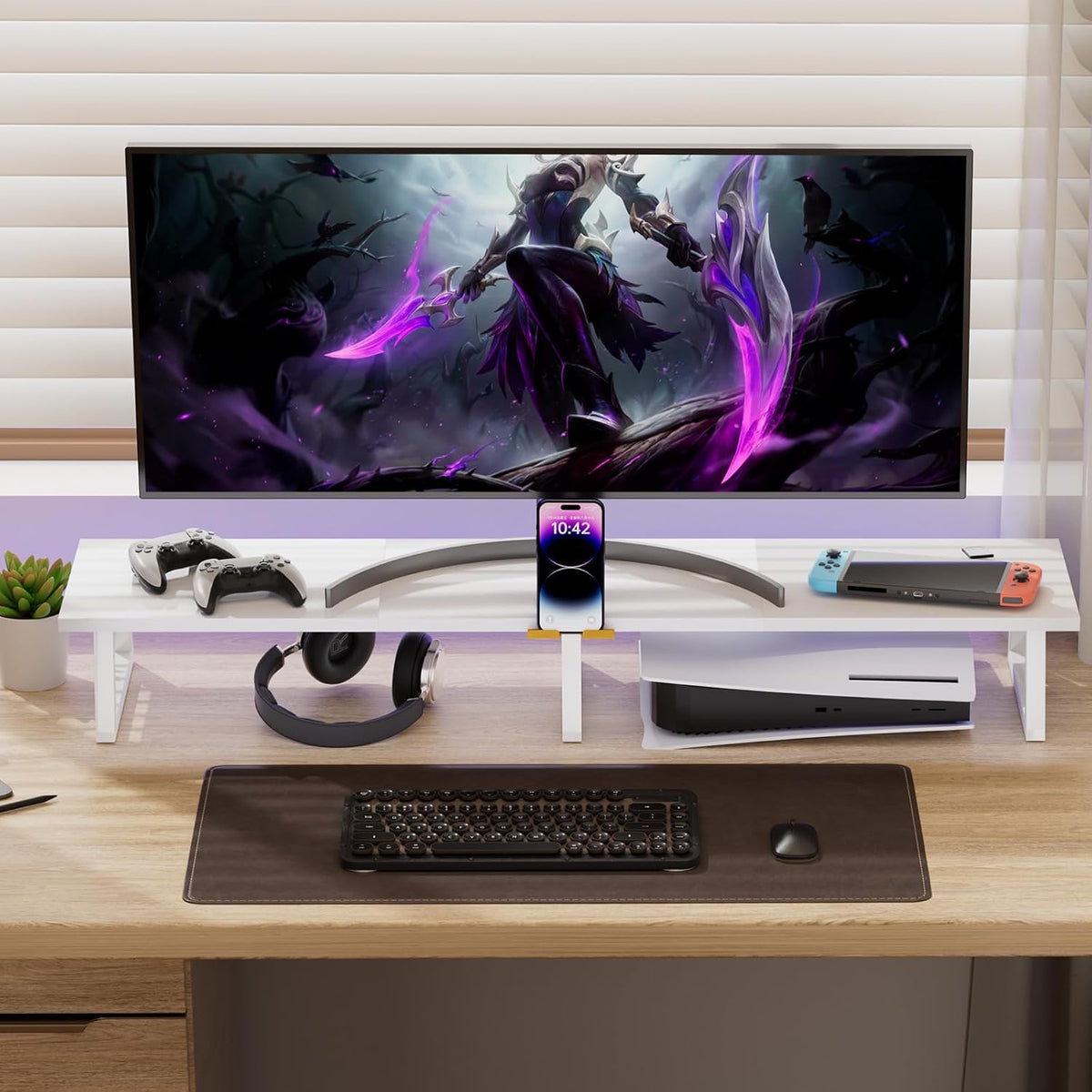 42 inch Large Dual Monitor Riser, Desk Organizer Stand for TV Laptop
