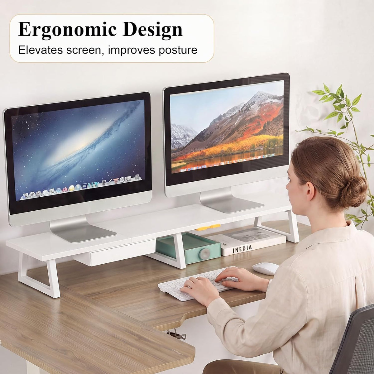 42 inch Large Dual Monitor Riser, Desk Organizer Stand for TV Laptop