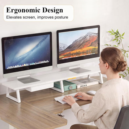 42 inch Large Dual Monitor Riser, Desk Organizer Stand for TV Laptop