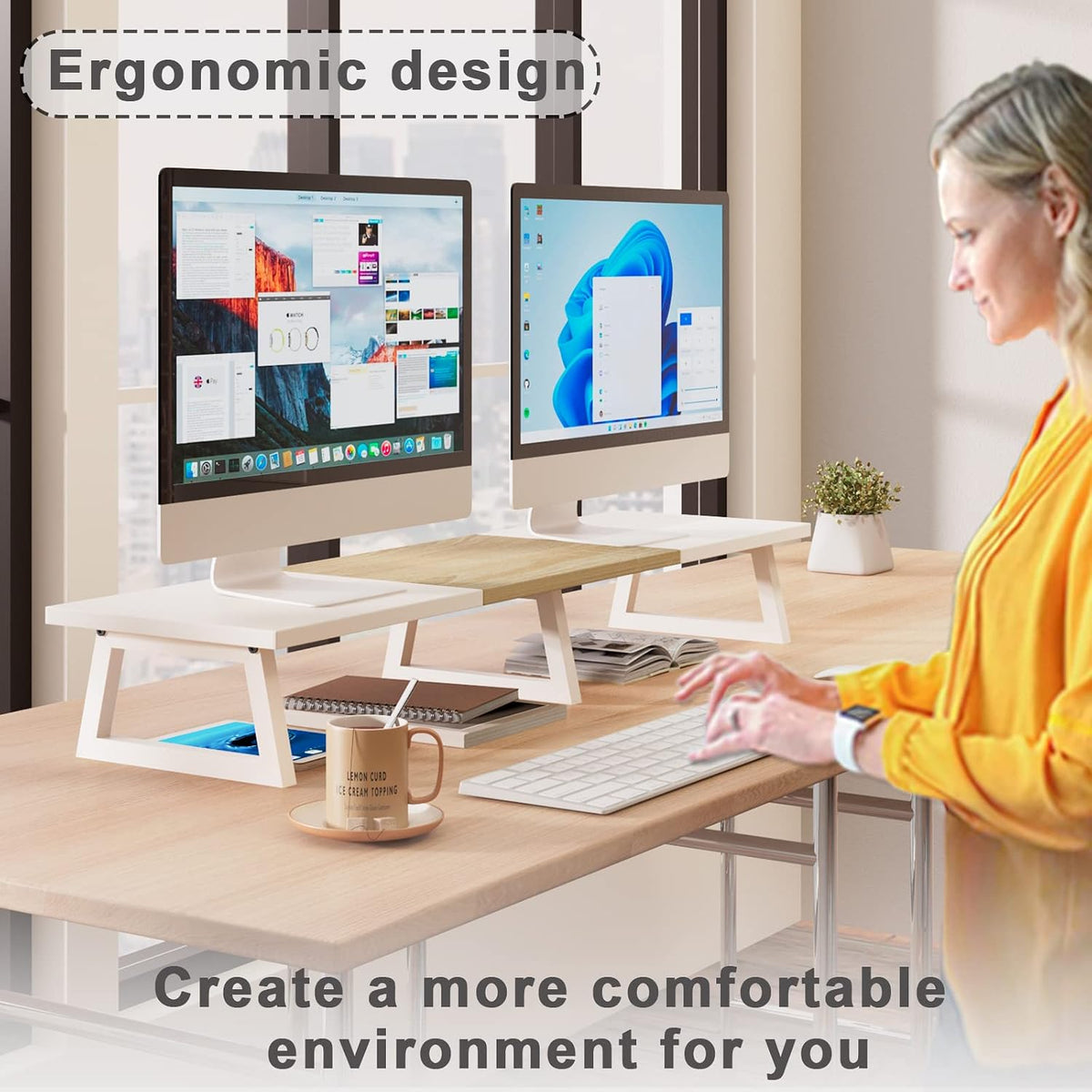 42 inch Large Dual Monitor Riser, Desk Organizer Stand for TV Laptop