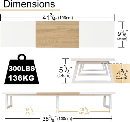 42 inch Large Dual Monitor Riser, Desk Organizer Stand for TV Laptop