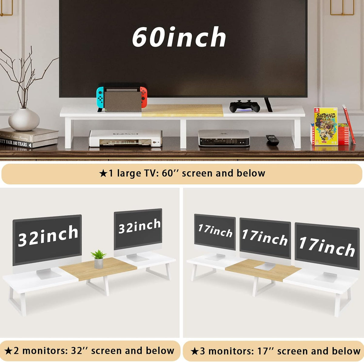 42 inch Large Dual Monitor Riser, Desk Organizer Stand for TV Laptop