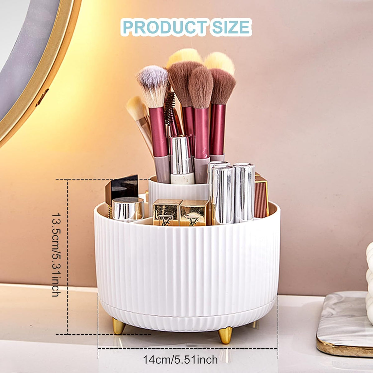 Pencil Holder For Desk,5 Slots 360°Degree Rotating Desk Organizers And Accessories,Desktop Storage Stationery Supplies Organizer, Cute Pencil Cup Pot For Office, School, Home (B-White)