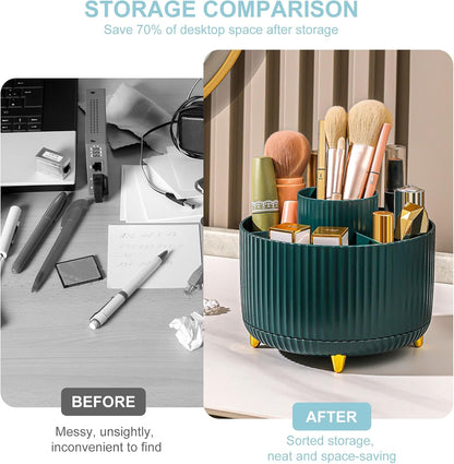 Pencil Holder For Desk,5 Slots 360°Degree Rotating Desk Organizers And Accessories,Desktop Storage Stationery Supplies Organizer, Cute Pencil Cup Pot For Office, School, Home (B-White)