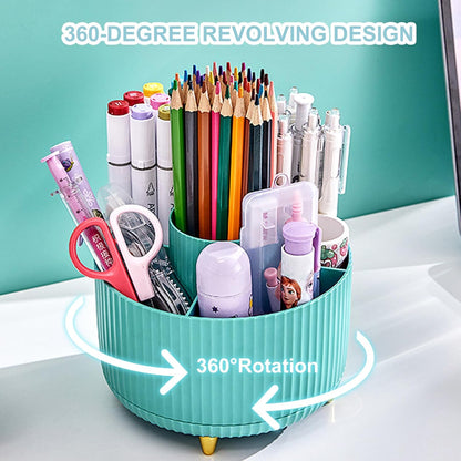 Pencil Holder For Desk,5 Slots 360°Degree Rotating Desk Organizers And Accessories,Desktop Storage Stationery Supplies Organizer, Cute Pencil Cup Pot For Office, School, Home (B-White)