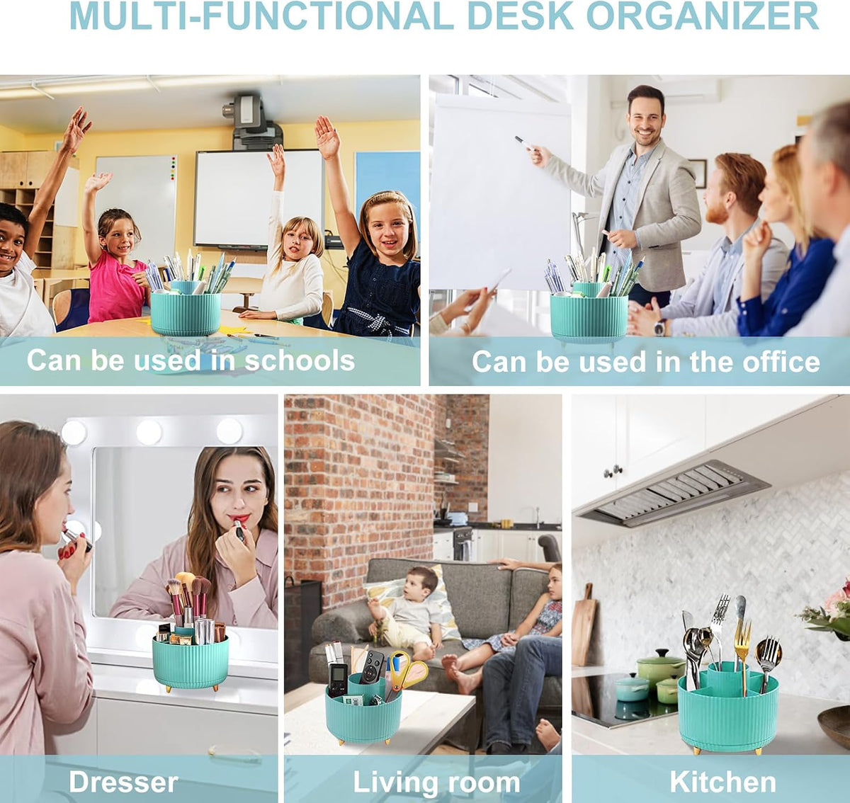 Pencil Holder For Desk,5 Slots 360°Degree Rotating Desk Organizers And Accessories,Desktop Storage Stationery Supplies Organizer, Cute Pencil Cup Pot For Office, School, Home (B-White)