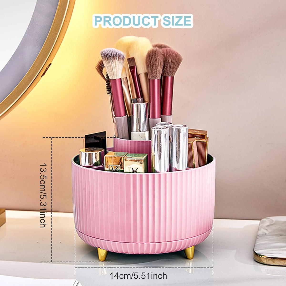 Pencil Holder For Desk,5 Slots 360°Degree Rotating Desk Organizers And Accessories,Desktop Storage Stationery Supplies Organizer, Cute Pencil Cup Pot For Office, School, Home (B-White)