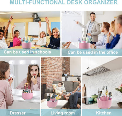 Pencil Holder For Desk,5 Slots 360°Degree Rotating Desk Organizers And Accessories,Desktop Storage Stationery Supplies Organizer, Cute Pencil Cup Pot For Office, School, Home (B-White)