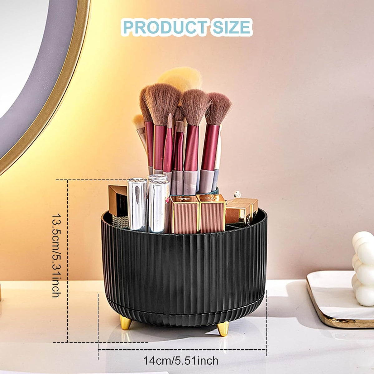 Pencil Holder For Desk,5 Slots 360°Degree Rotating Desk Organizers And Accessories,Desktop Storage Stationery Supplies Organizer, Cute Pencil Cup Pot For Office, School, Home (B-White)
